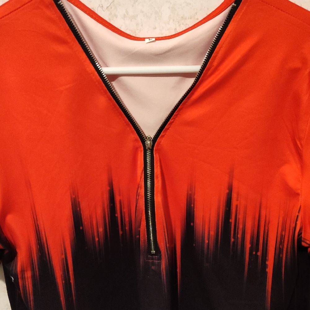 Red and Black Graphic Blouse